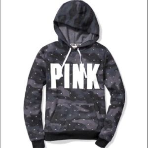 PINK grey rhinestone hoodie